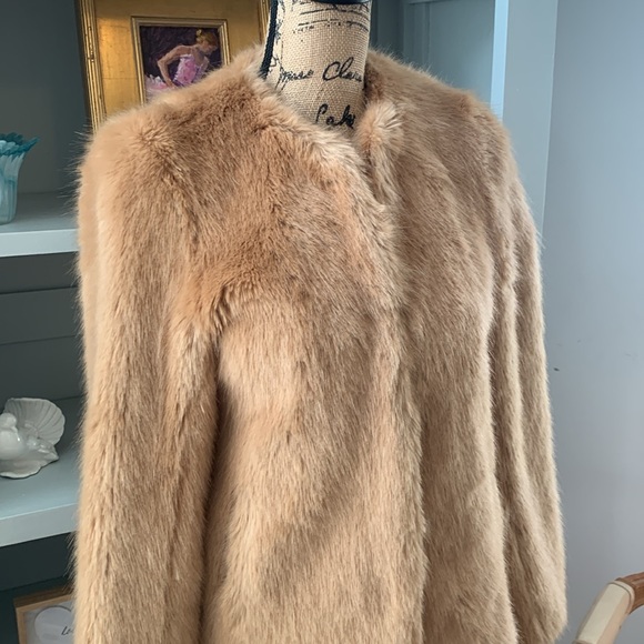 ANN TAYLOR Caramel Tan Brown fur coat XS 0 2 4 winter lady elegant - Picture 2 of 12